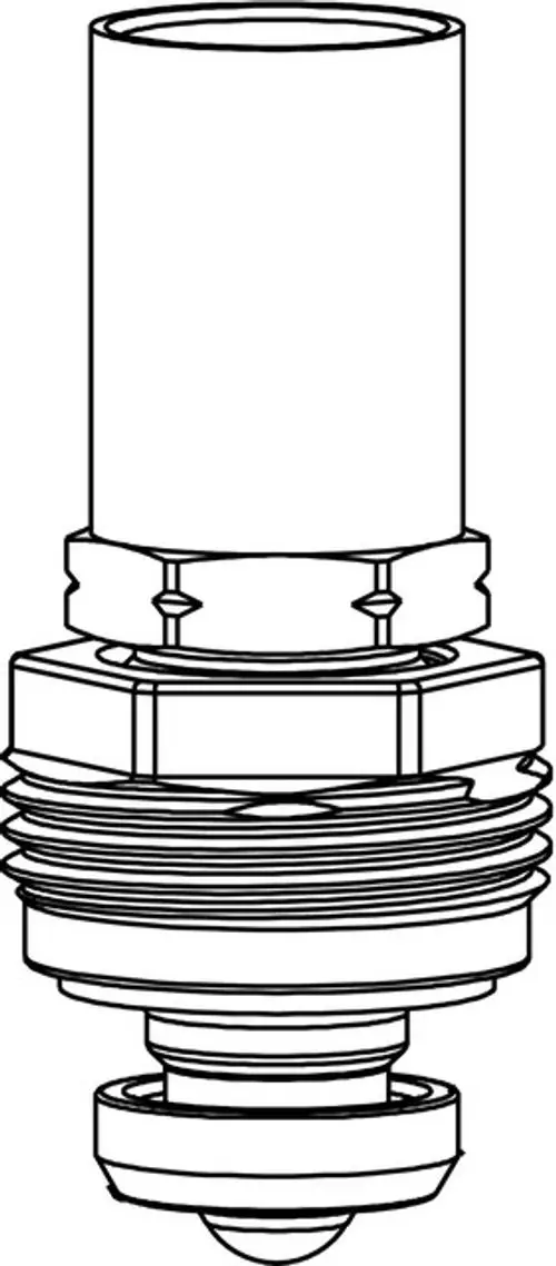 Illustration eines thermostatischen Ventils mit gewelltem Gewinde, das für die Regelung von Fussbodenheizungen verwendet wird.